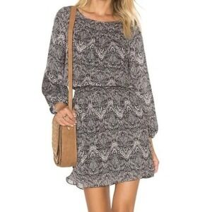 JOIE Amedeo Silk Dress Caviar Black Paisley Size S Smocked Waist Lined‎ New $378